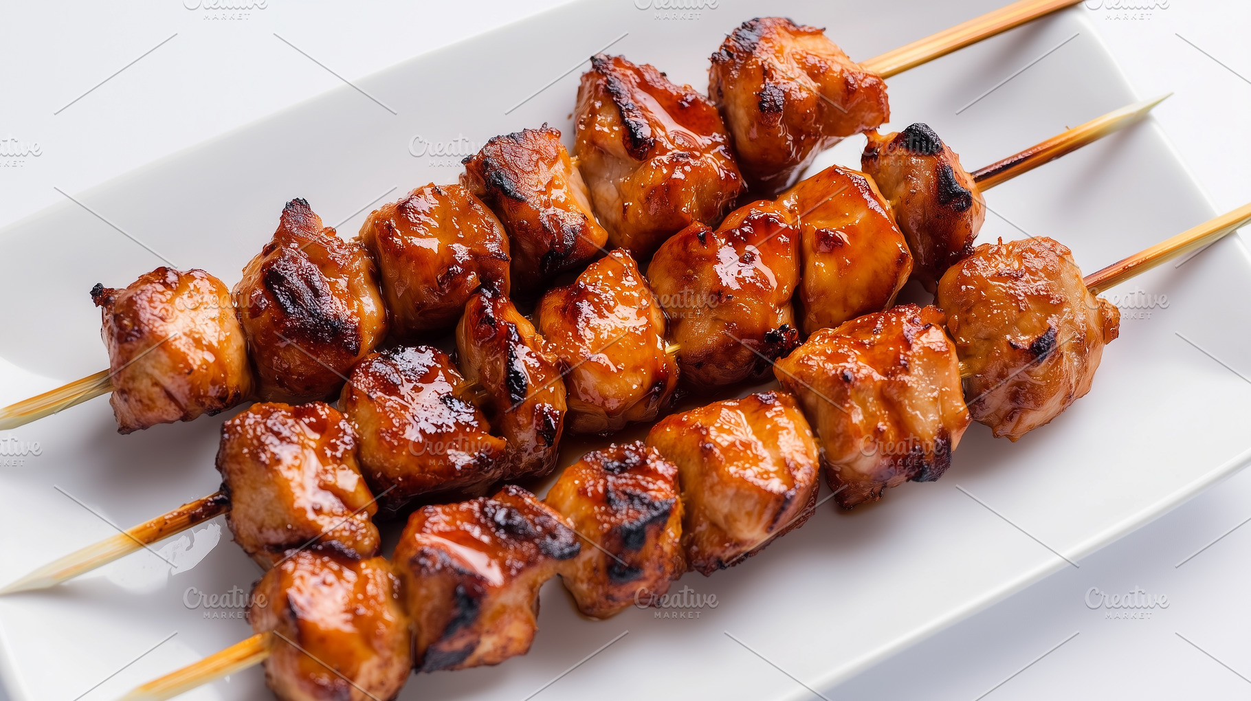 Close up on grilled chicken skewers, a Food & Drink Photo by MistyDay