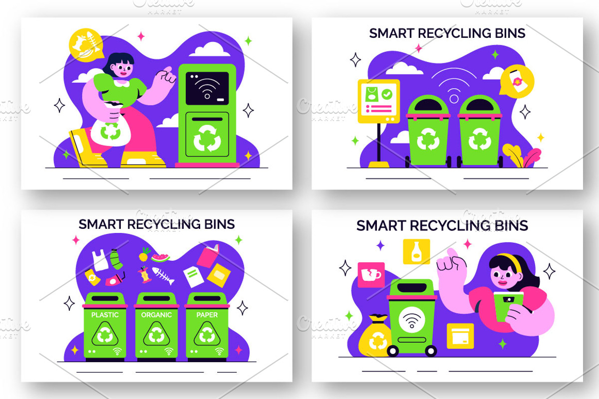 10 Smart Recycling Bins Illustration, an Illustration by denayunebgt (Photo 3 of 4)