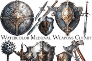 Watercolor Medieval Weapons Clipart, an Object Graphic by ArtisticTimberStudio (Thumbnail 1 of 2)