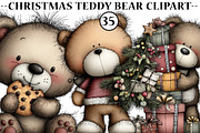 Christmas Teddy Bear Clipart, an Illustration by CreationArt (Thumbnail 1 of 6)