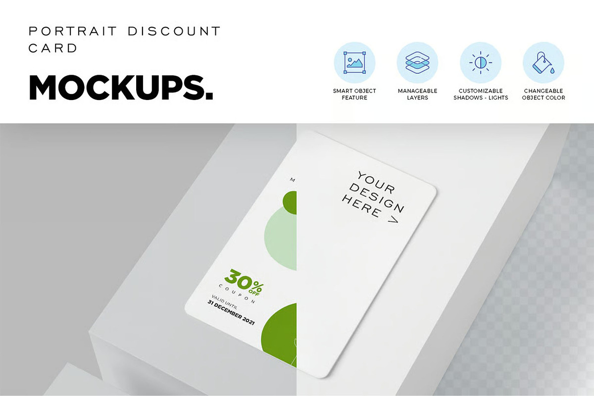 Portrait Discount Card Mockups, an Advertising Mockup by megostudi0 (Photo 5 of 9)