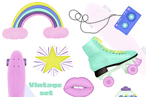90s vintage set - patterns & clipart