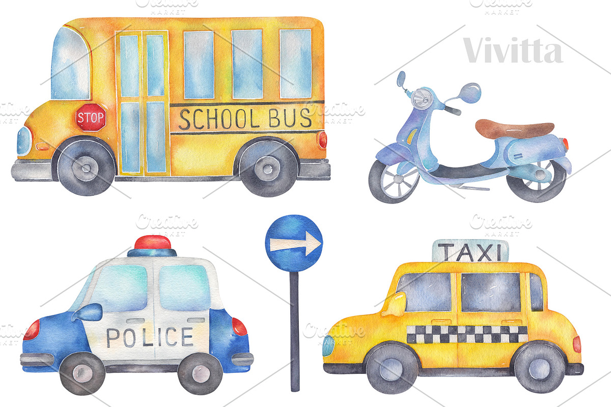 Cars watercolor transport set, an Education Illustration by Vivitta (Photo 3 of 8)