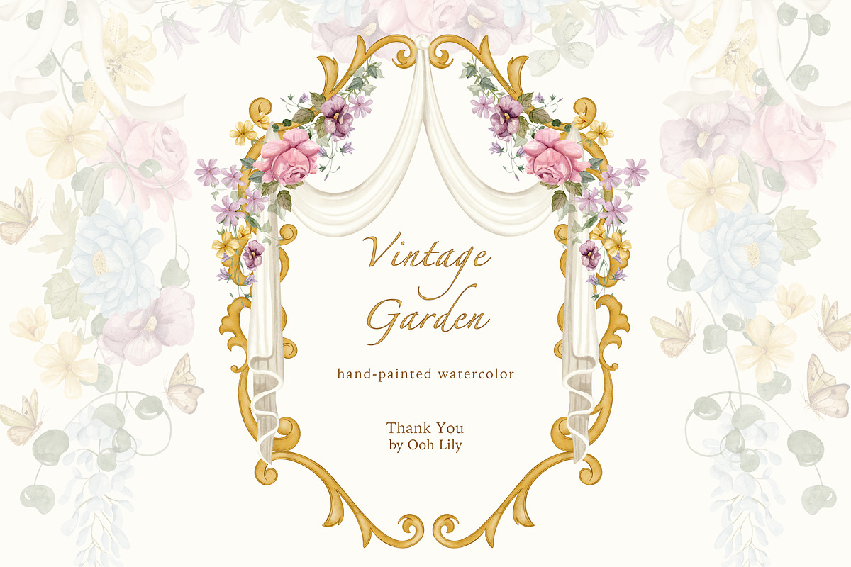 Vintage Garden Watercolor Clipart, a Decorative Illustration by Ooh Lily (Photo 23 of 23)