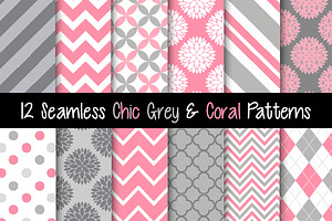 Seamless Grey and Coral Patterns
