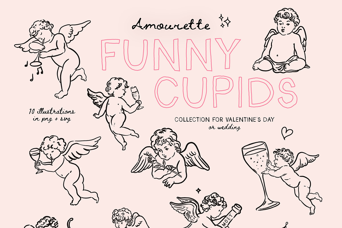 Amourette Hand Drawn Cupids Clipart, a Decorative Illustration by Muse Artist (Photo 3 of 12)