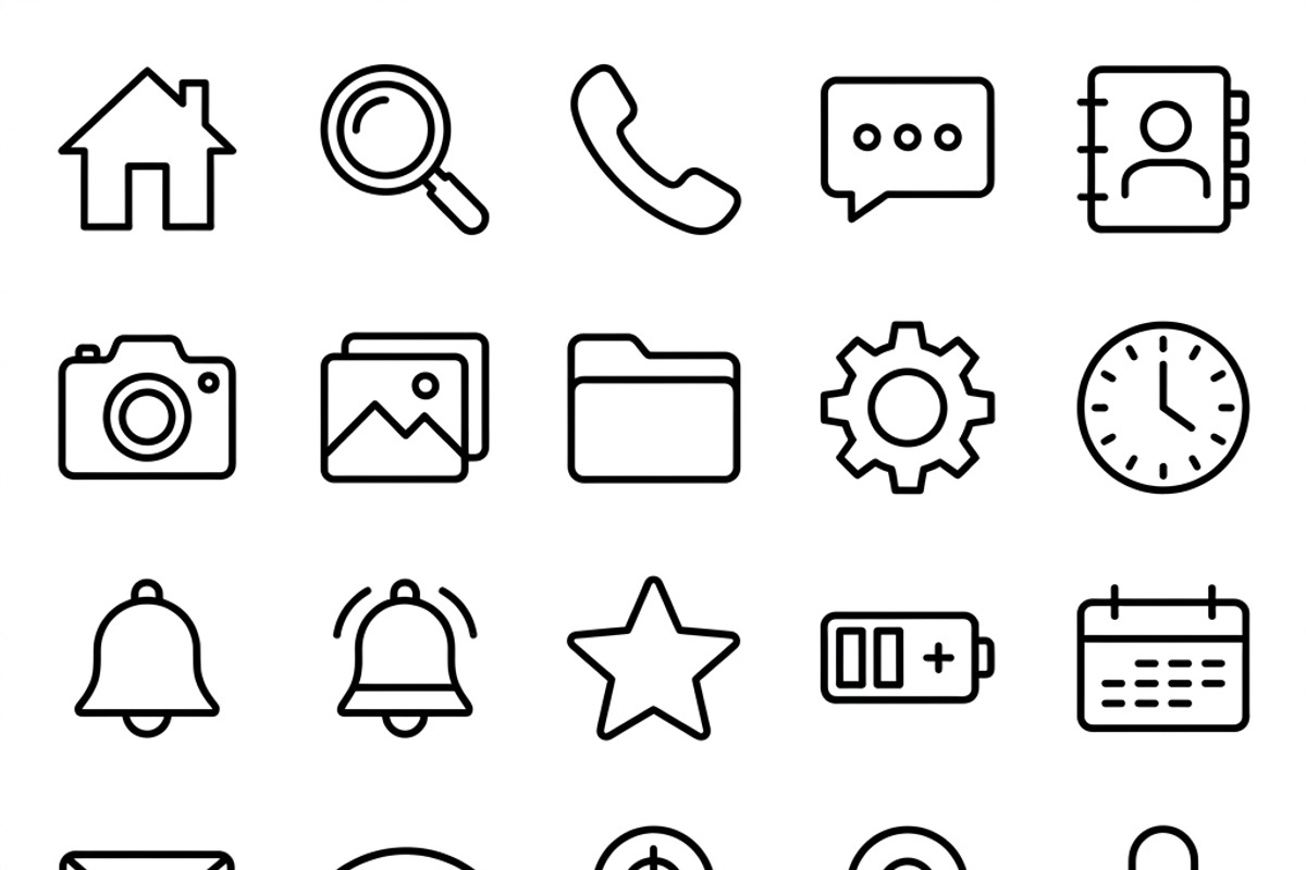 34 Smartphone Essentials Icon Set, an Outline Icon by adenpinkstore (Photo 1 of 15)