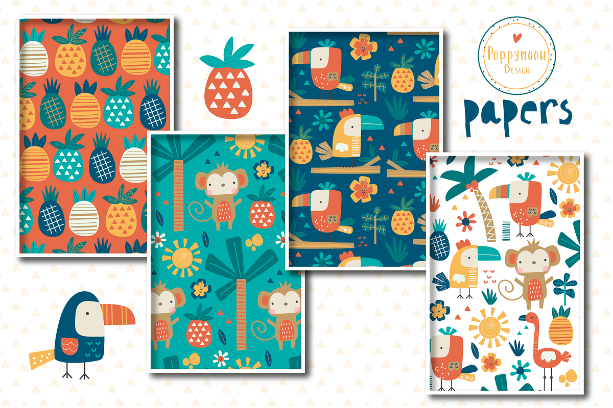 Tropicana paper set, a Pattern Graphic by Poppymoondesign (Photo 2 of 3)