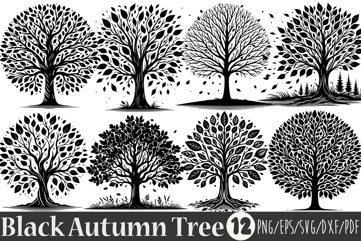 Black Line Art  Autumn Tree SVG, a Graphic by Rose Art (Photo 1 of 5)