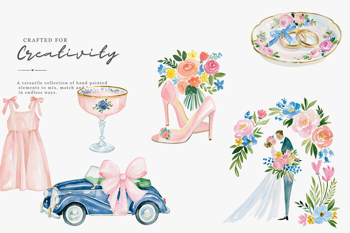 watercolor wedding clipart set, a Decorative Illustration by Patishop Art (Photo 8 of 9)