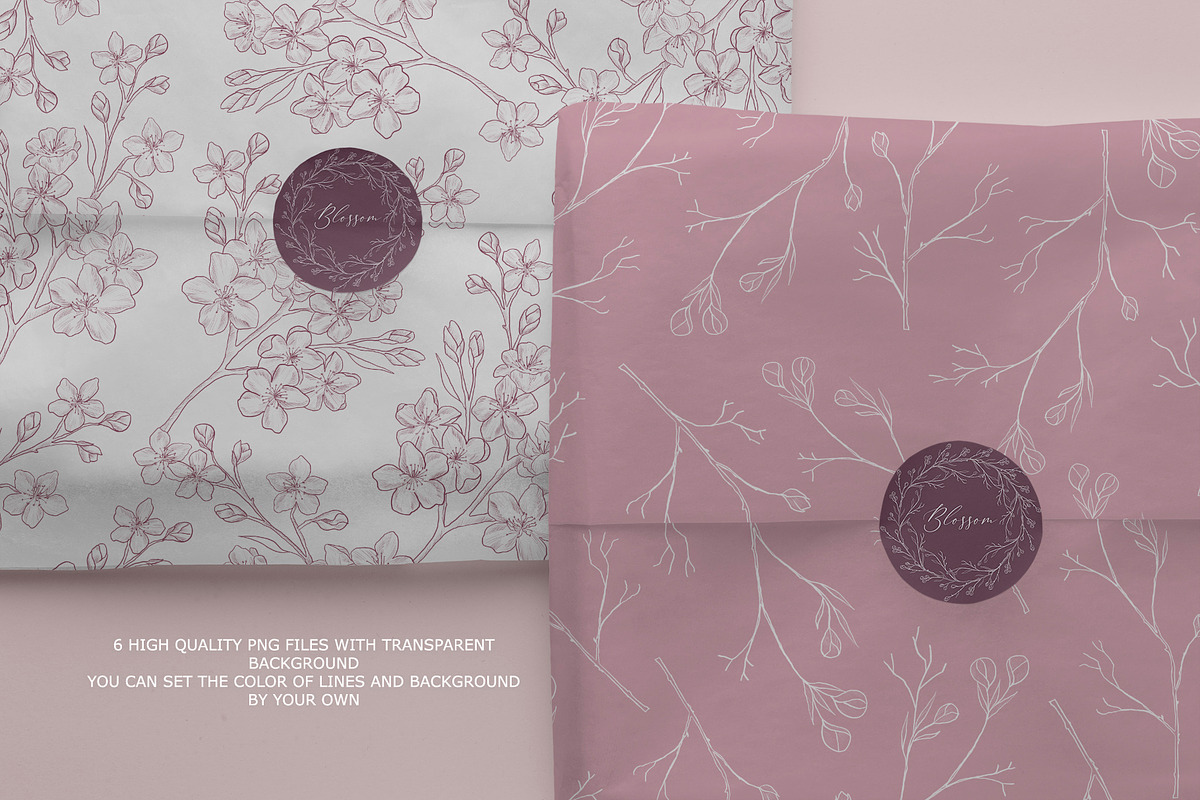 Cherry blossom cliparts and patterns, an Illustration by TatiArti (Photo 11 of 12)