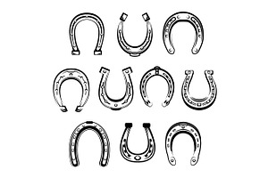 Vector Sketch Icons Set Of Horseshoe Symbols