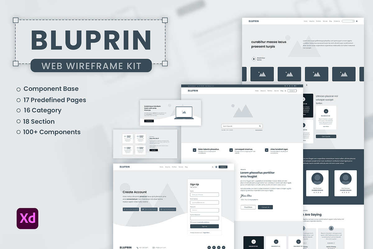 Bluprin – AdobeXD Web Wireframe Kit, a Wireframe Template by UX Dummy (Photo 1 of 5)