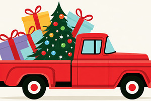 Holiday truck with presents and tree