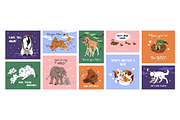 Mother's Day cards with animals set, an Animal Illustration by PaperTrident (Thumbnail 1 of 11)