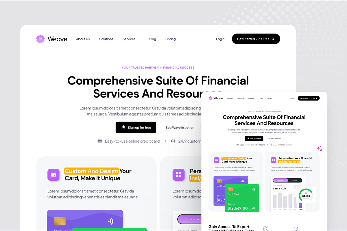 Weave - Finance Landing Page, a Landing Page Template by SquidPixey (Photo 2 of 5)