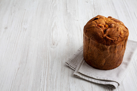 Homemade Italian Panettone with Raisins and Large Pieces of Cand, a Food & Drink Photo by LiudmylaChuhunova
