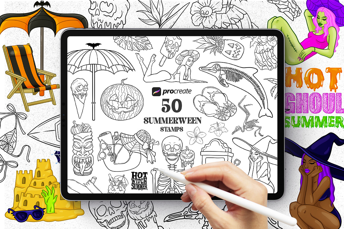SUMMERWEEN Procreate stamps, a Brush Add-On by SecondOfJuly (Photo 1 of 6)