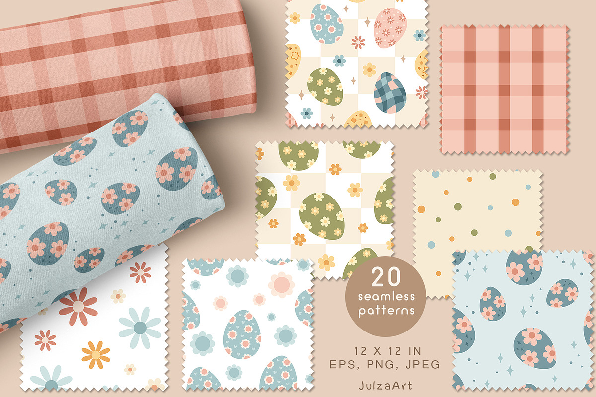 Retro Groovy Easter seamless pattern, a Pattern Graphic by JulzaArt (Photo 3 of 6)