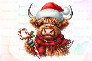 Christmas Highland Cow PNG, an Illustration by Sublimation Artist