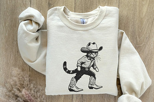 Vintage Cowboy Cat Png, Retro