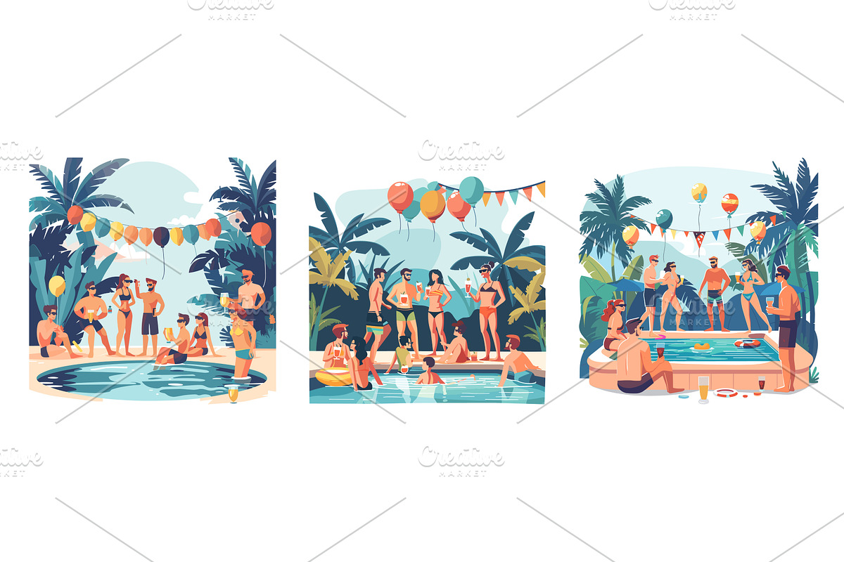 Waterpool party picturesque cartoon, an Illustration by Stock-Smart-Start