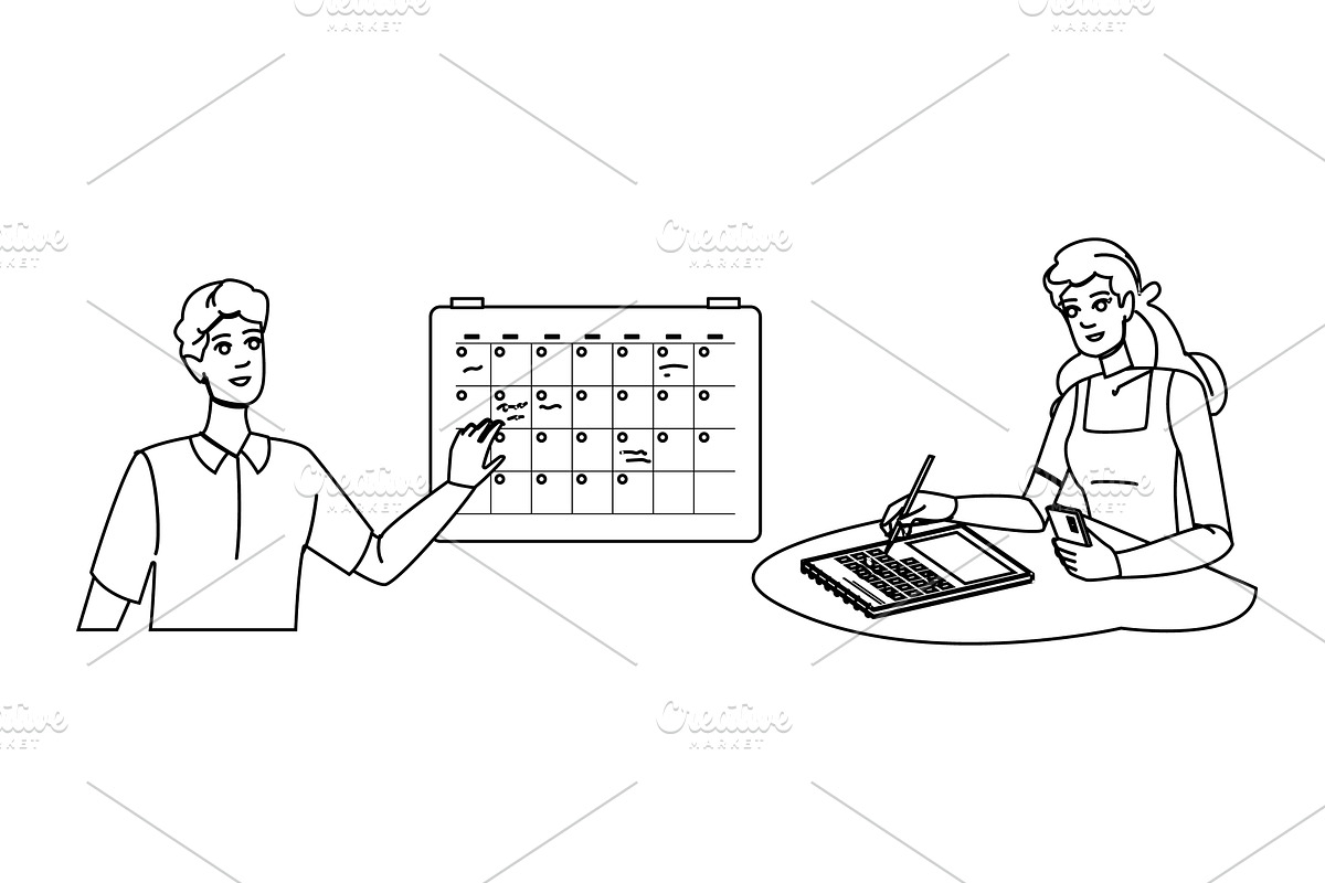 plan checking planner vector, a Person Illustration by pikepicture