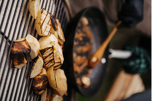 Grilling apples on outdoor BBQ for, a Nature Photo by HalfPoint