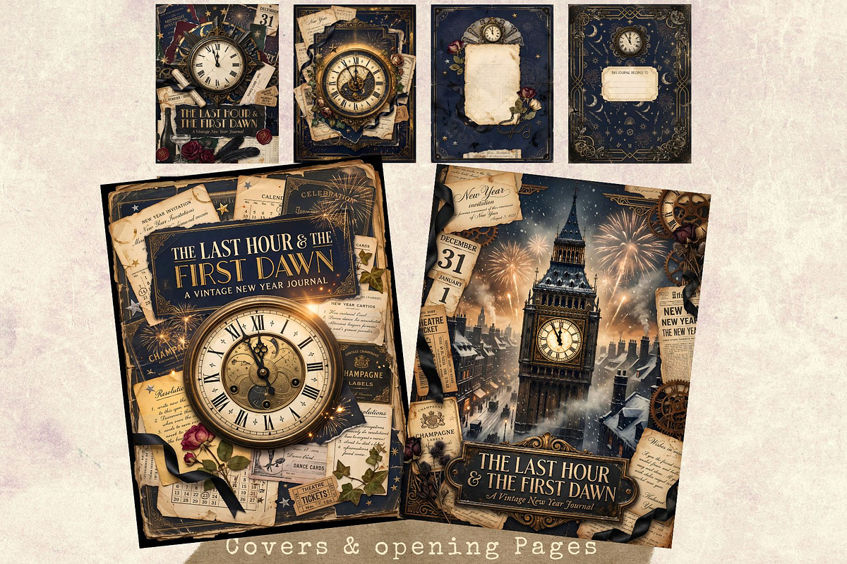 The Last Hour Vintage New Year Kit, a Seasonal Illustration by ThatsDesignArt (Photo 4 of 19)