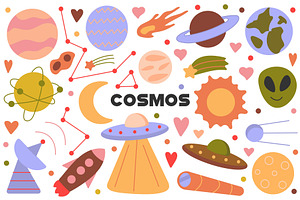 Cosmos Flat Cartoon Set