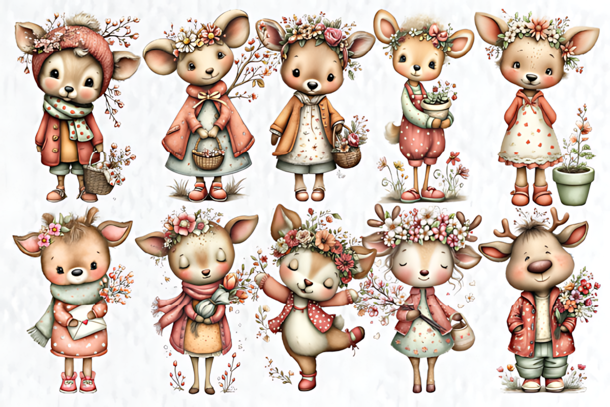 Whimsical Spring Deer Clipart, a Seasonal Illustration by HueNestify (Photo 3 of 3)