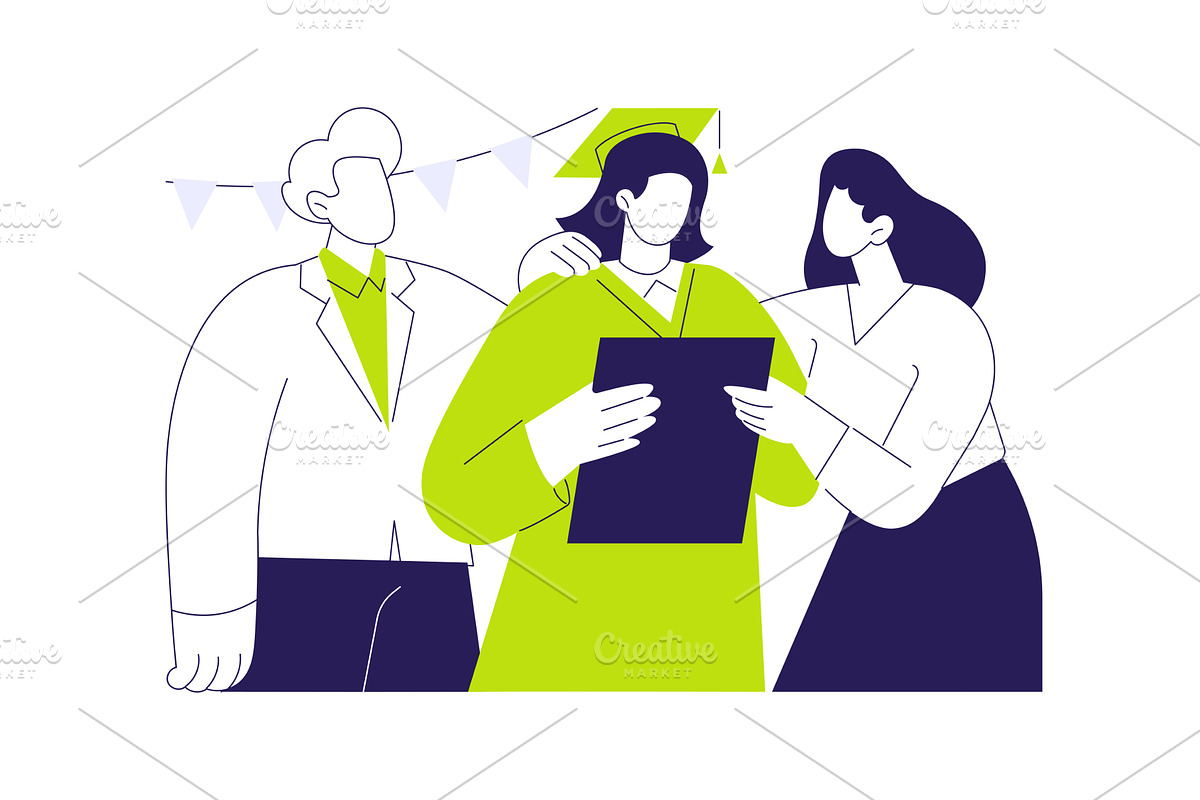 Happy parents isolated cartoon, an Education Illustration by Visual Generation