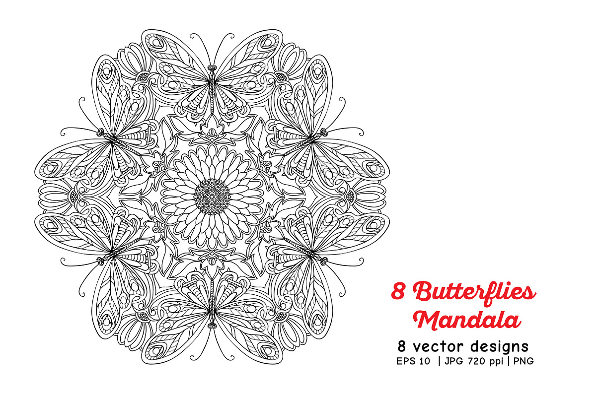 8 Butterflies Mandala, a Decorative Illustration by Elen-Lane (Photo 3 of 5)