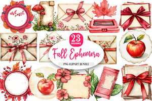 Red Vintage Fall Ephemera Clipart, an Illustration by Watercolor design