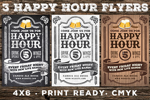3 Vintage Happy Hour Flyers
