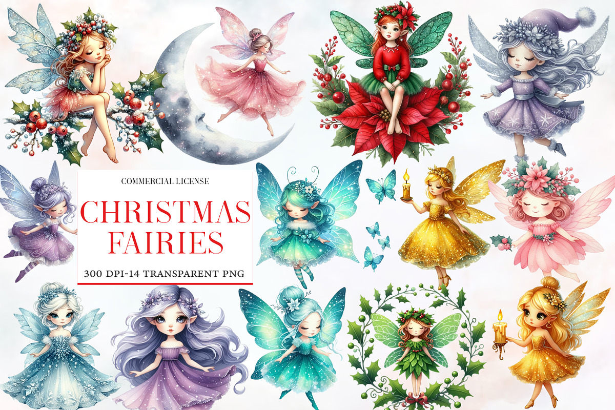 Christmas fairies clipart, an Illustration by Designworld (Photo 1 of 5)