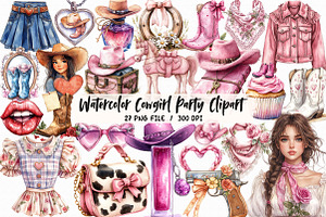 Watercolor Cowgirl Party Clipart PNG, an Illustration by Libby Wishes