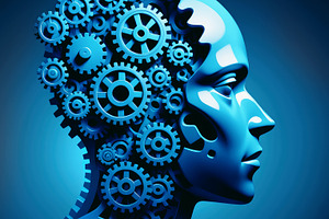 Futuristic head profile with blue ge, a Technology Photo by Perpis