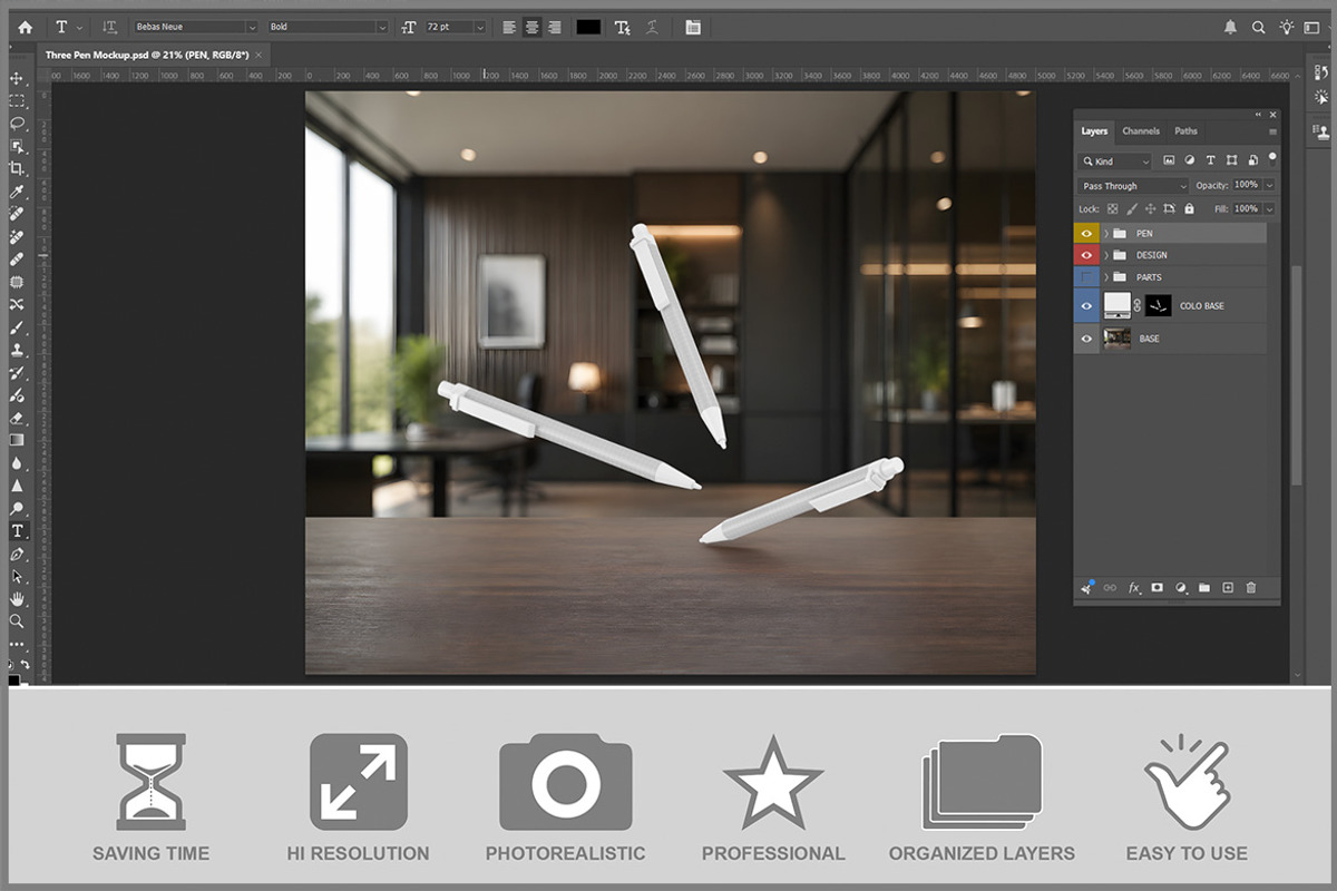 Three Pens Mockup PSD, a Pens & Pencil Mockup by Bruno's Shop (Photo 2 of 3)