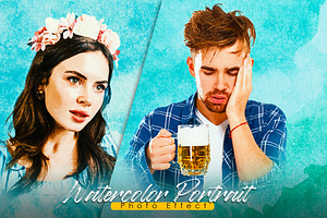Watercolor Portrait Photo Effect, a Layer Style Add-On by Vatdesign