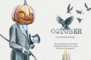 Watercolor October Clipart Set, an Illustration by ArtCreationsDesign (Thumbnail 1 of 10)