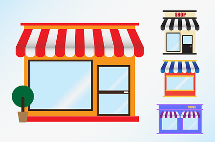 Flat icon set of store  front window