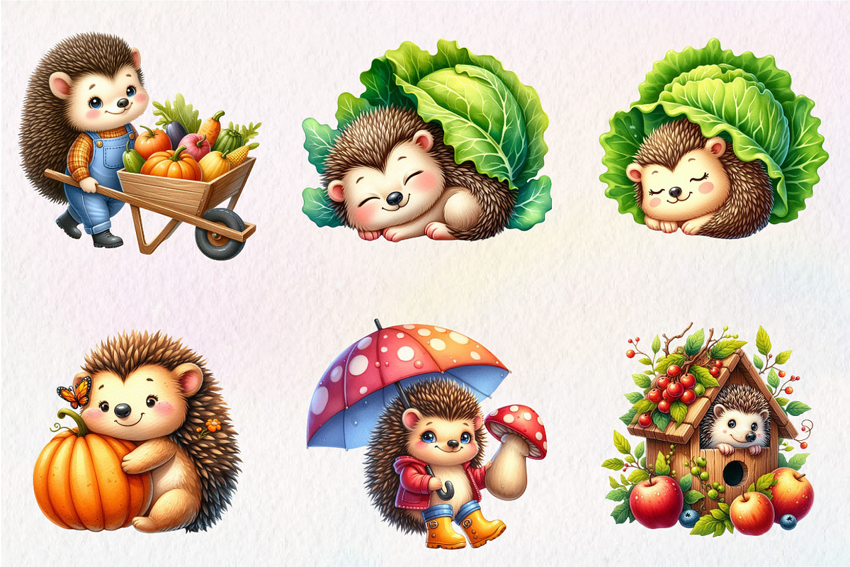 Cute Autumn Hedgehog Garden Clipart, an Illustration by CreationArt (Photo 8 of 9)
