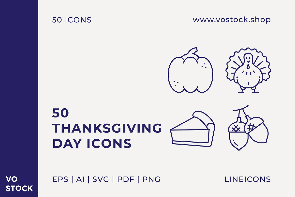 50 Thanksgiving Day Icons, an Outline Icon by vo.stock (Photo 1 of 6)