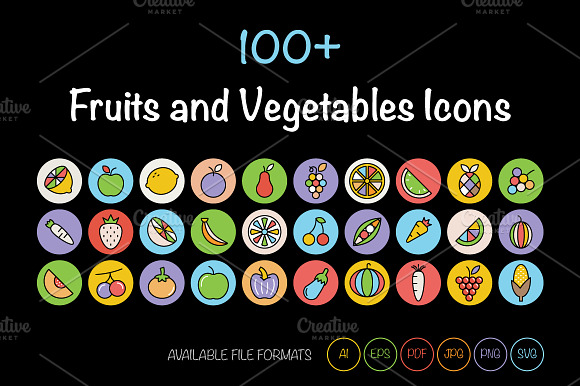 100 Fruits And Vegetables Icons