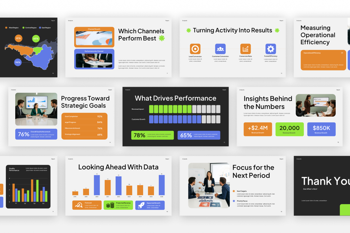 KPI Performance Dashboard Report, a Presentation Template by Loin Studio