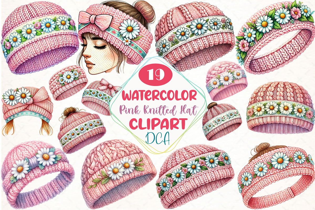 Pink Knitted Hat With Daisies Png, an Illustration by DreamCafeArt (Photo 1 of 6)