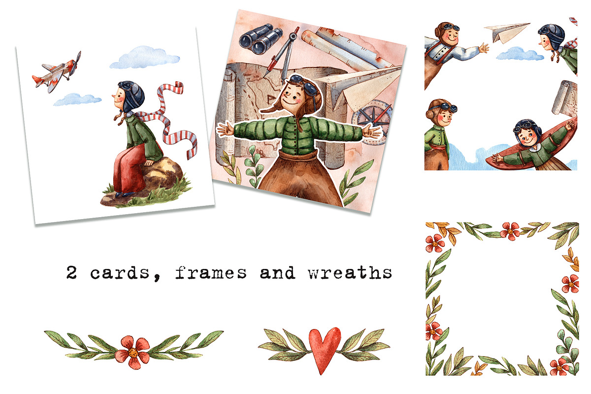Aviators - Watercolor Clipart Set, a Texture Illustration by Mashamashastu (Photo 8 of 13)