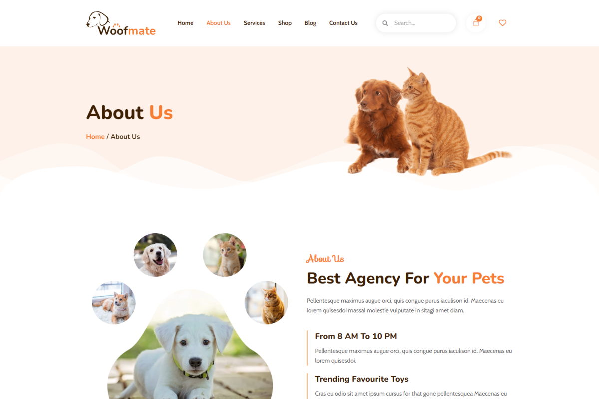 WoofMate - Pet Care Elementor Kit, a WordPress Template by Techeshta Solutions (Photo 3 of 6)