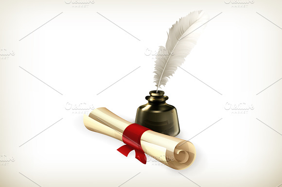 Ancient Scroll And Feather Vector